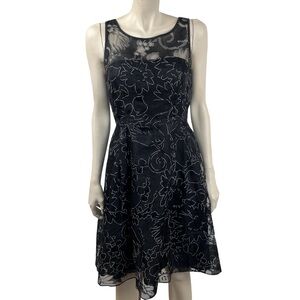 White House Black Market Black Sheer Floral Sleeveless Dress‎